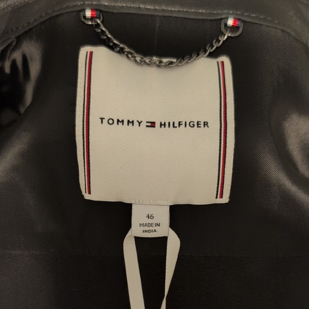 Nwt Tommy Hilfiger Black Leather Biker Jacket India Dress Club 46 US 14 - Picture 9 of 16